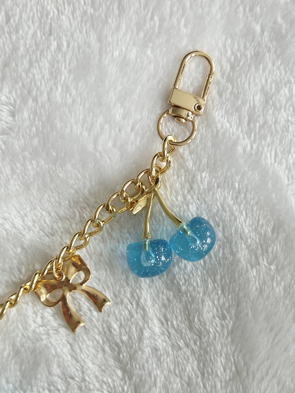 Blue Bow And Cherry Bag Chain with Blue Shimmer Cherries - Picture 10 of 10